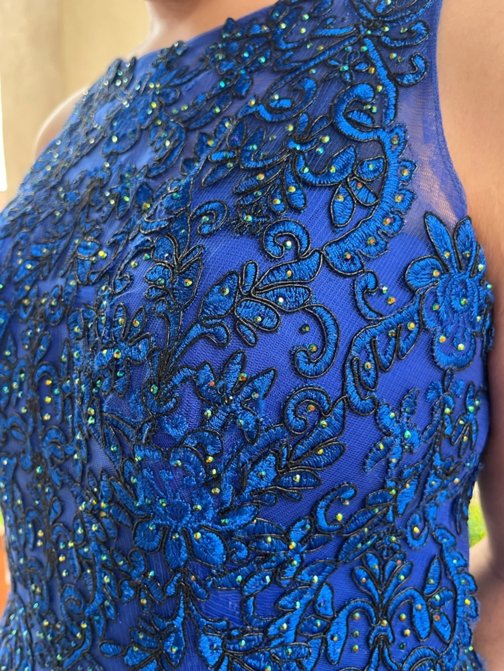 Royal Blue Beaded Tulle Ball Gown - Picture 4 of 11